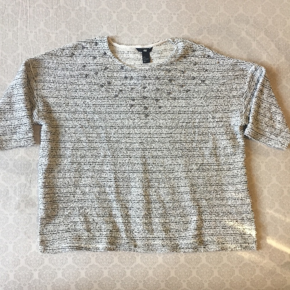 H&M Studded Heathered Grey French Terry Cloth Sz L